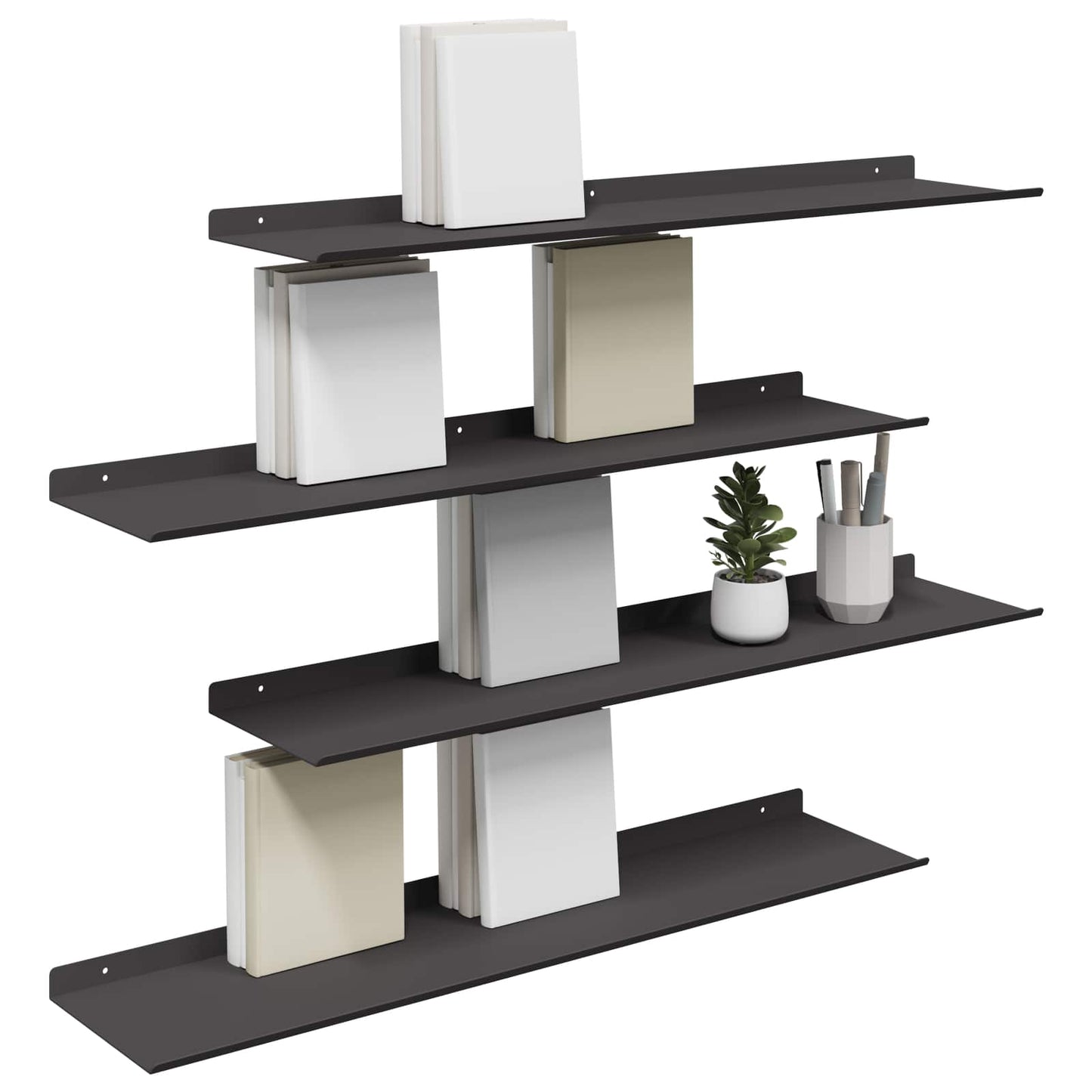Wandplank met plank Wandgemonteerd 4 pcs Zwart 80 x 18 x 2,5 cm