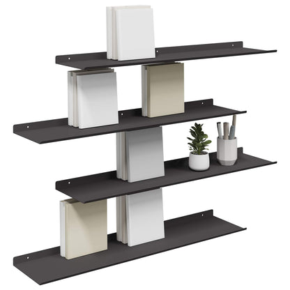 Wandplank met plank Wandgemonteerd 4 pcs Zwart 80 x 18 x 2,5 cm