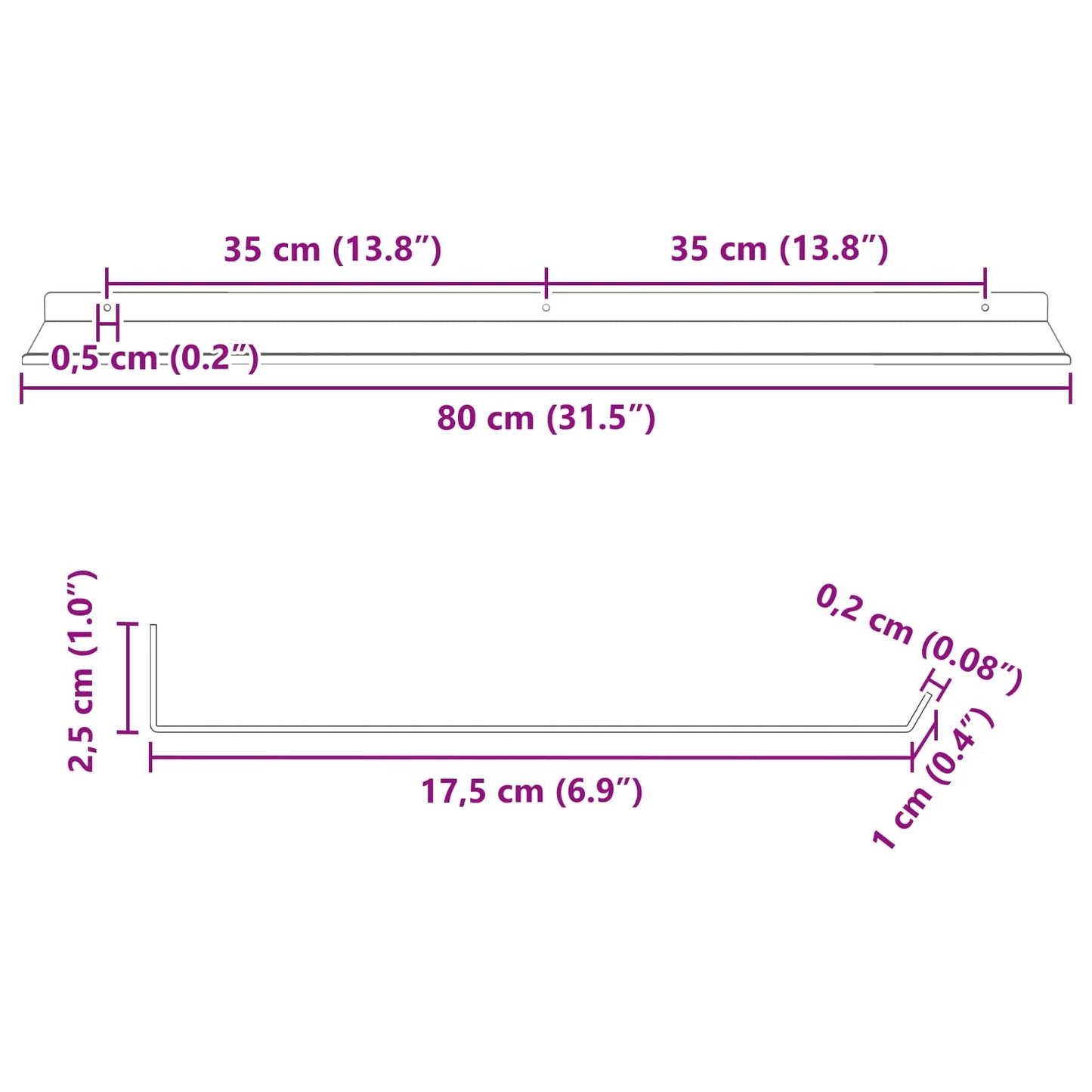 Wandplank met plank Wandgemonteerd 4 pcs Zwart 80 x 18 x 2,5 cm