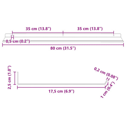 Wandplank met plank Wandgemonteerd 4 pcs Zwart 80 x 18 x 2,5 cm