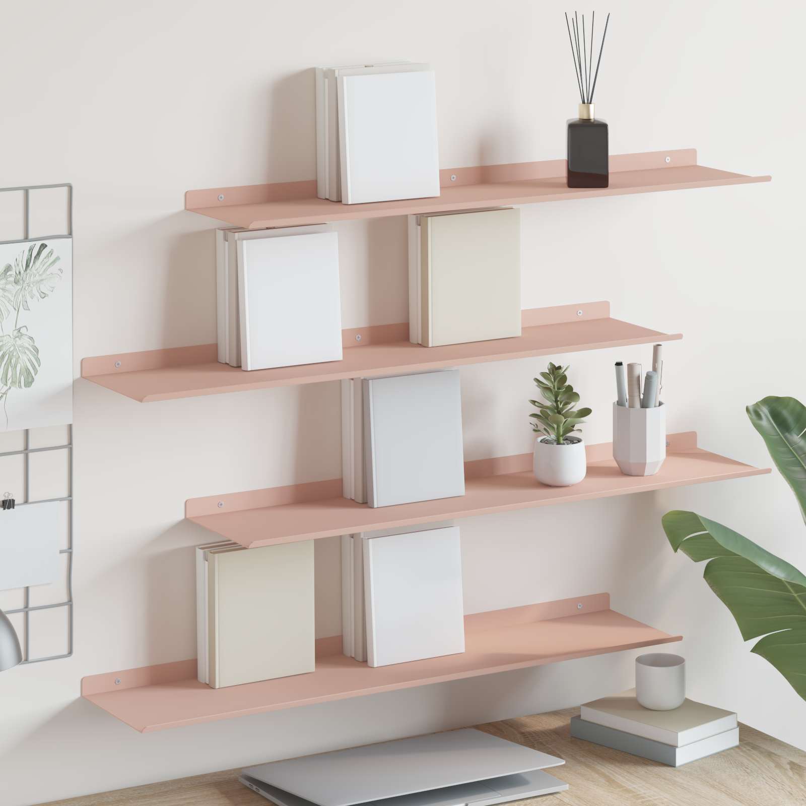 Wandplank met plank Wandgemonteerd 4 pcs Roze 80 x 18 x 2,5 cm