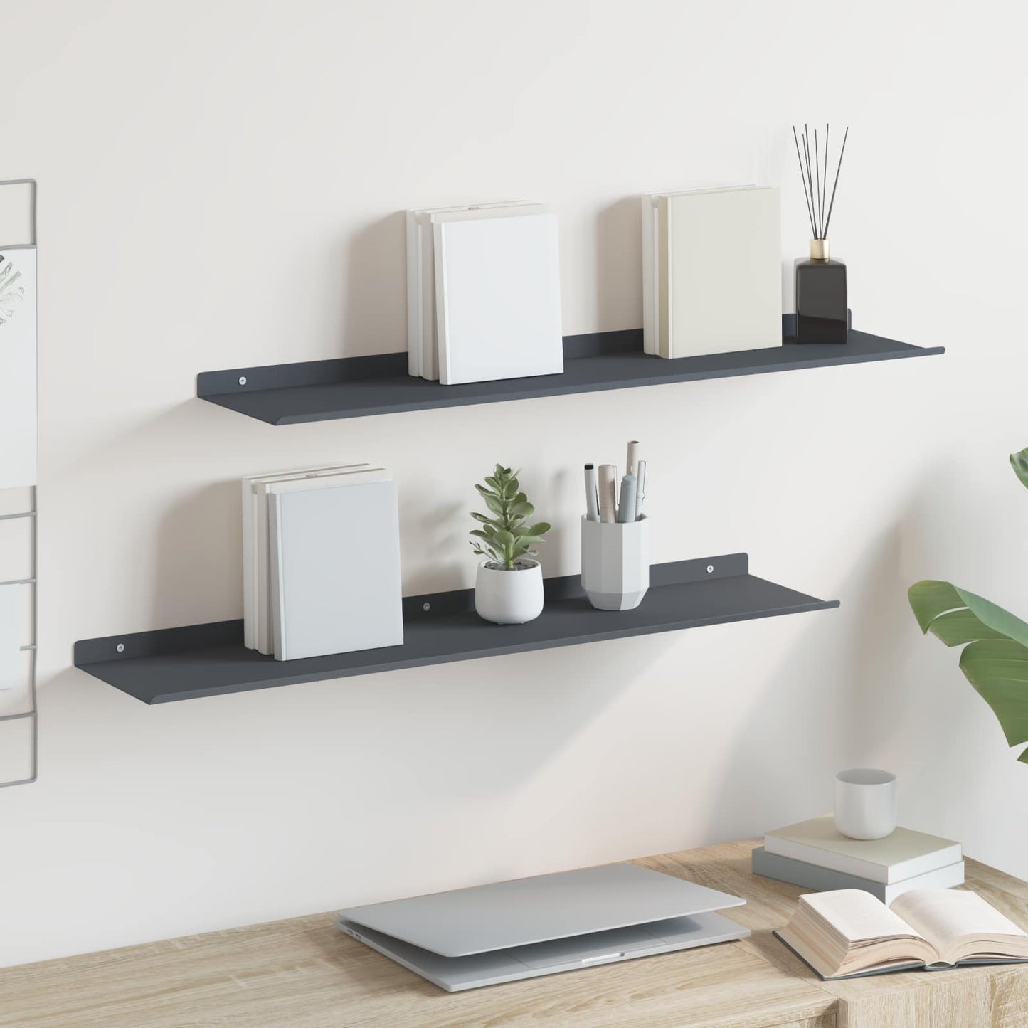 Wandplank met plank met opslag 2 pcs Antraciet 80 x 18 x 2,5 cm
