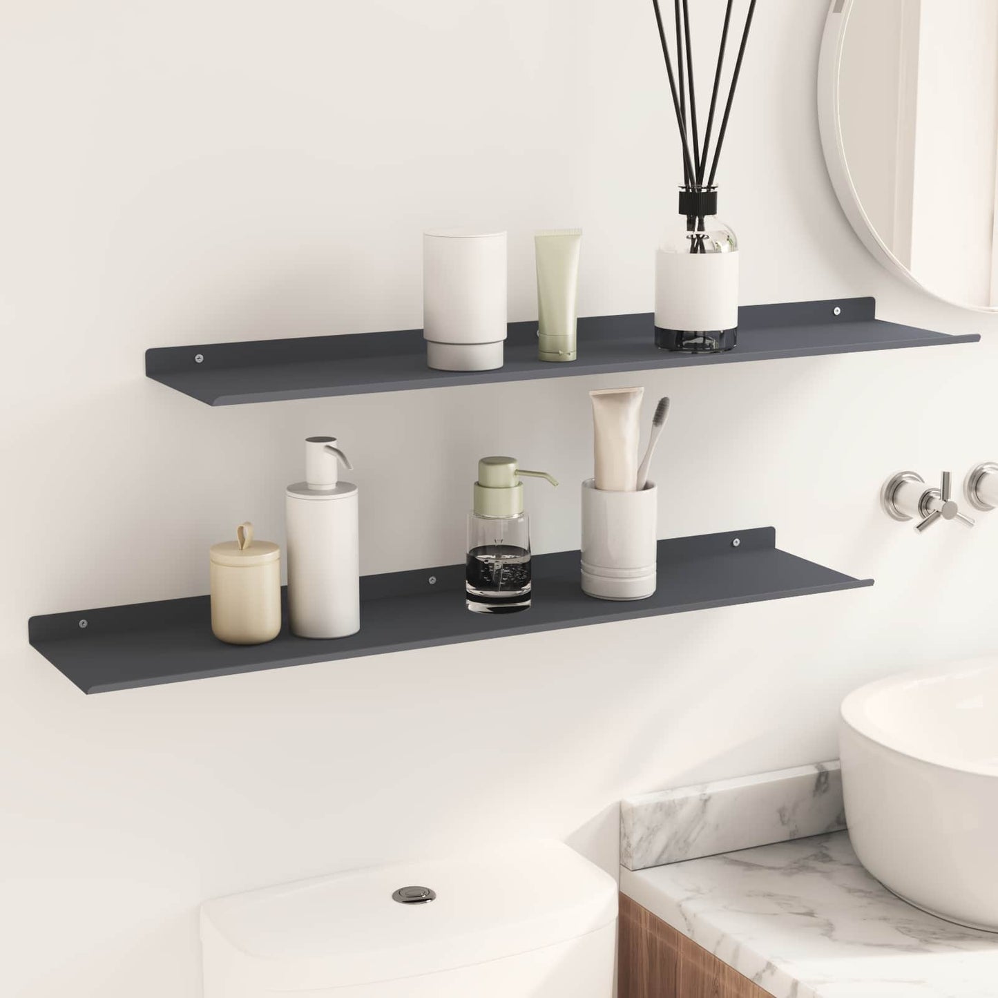 Wandplank met plank met opslag 2 pcs Antraciet 80 x 18 x 2,5 cm