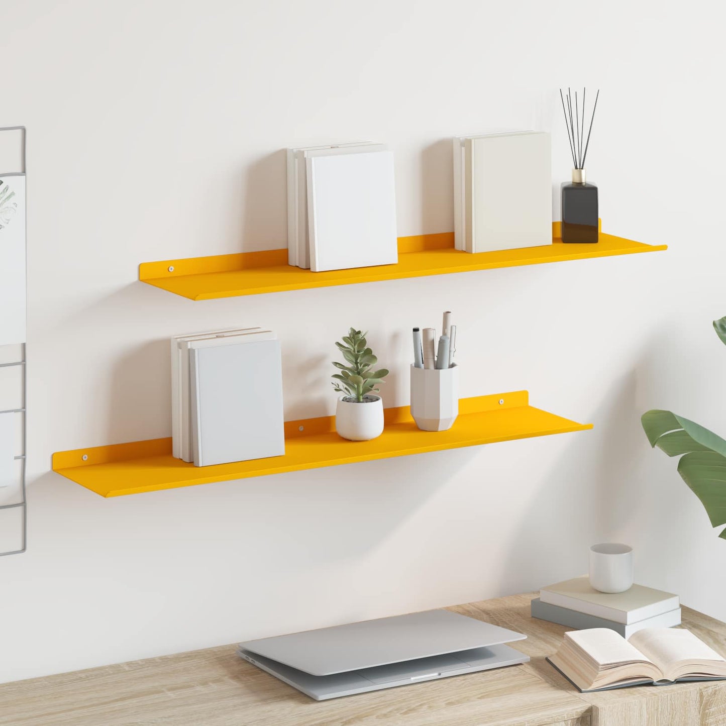 Wandplank met plank 2 pcs Mosterdgeel 80 x 18 x 2,5 cm