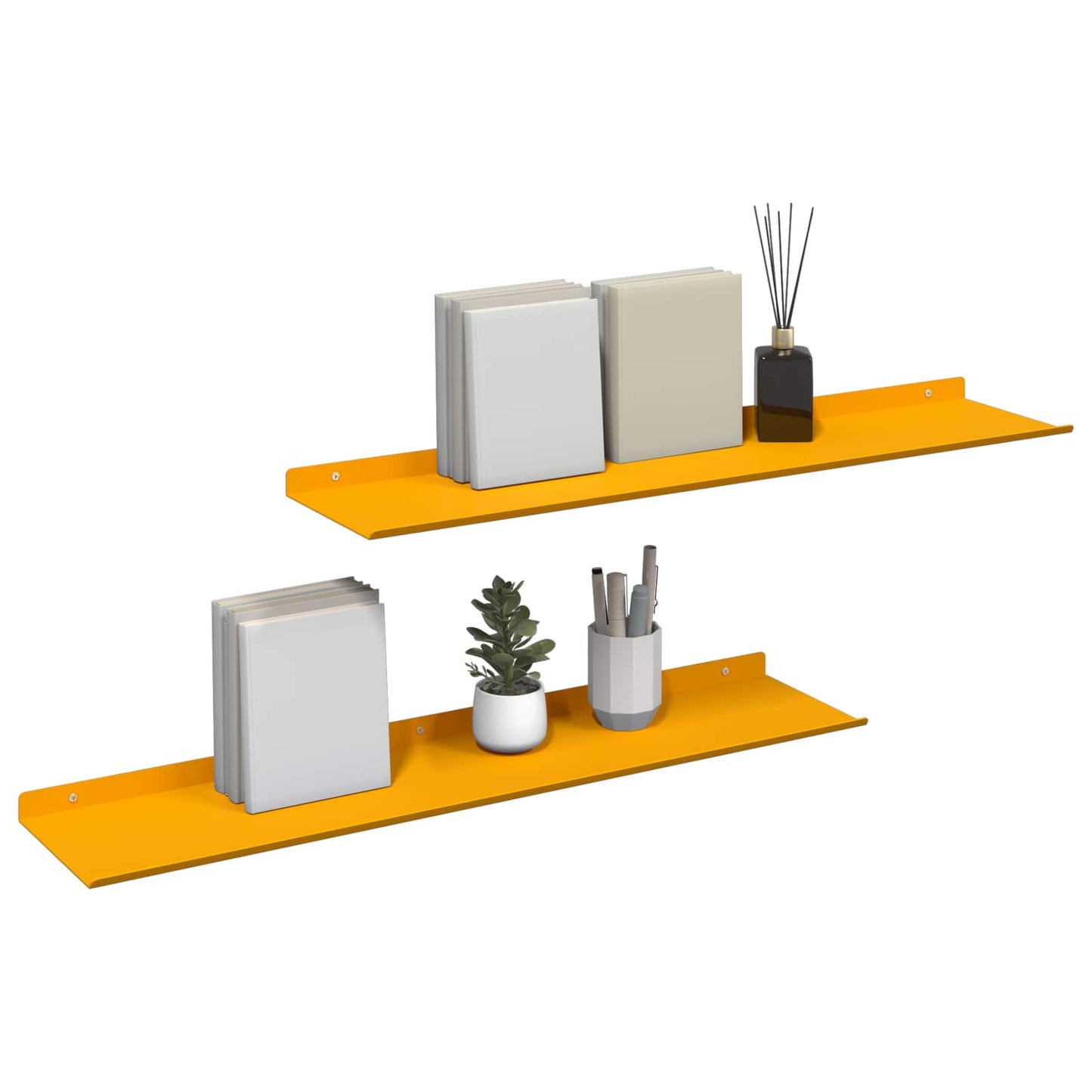 Wandplank met plank 2 pcs Mosterdgeel 80 x 18 x 2,5 cm