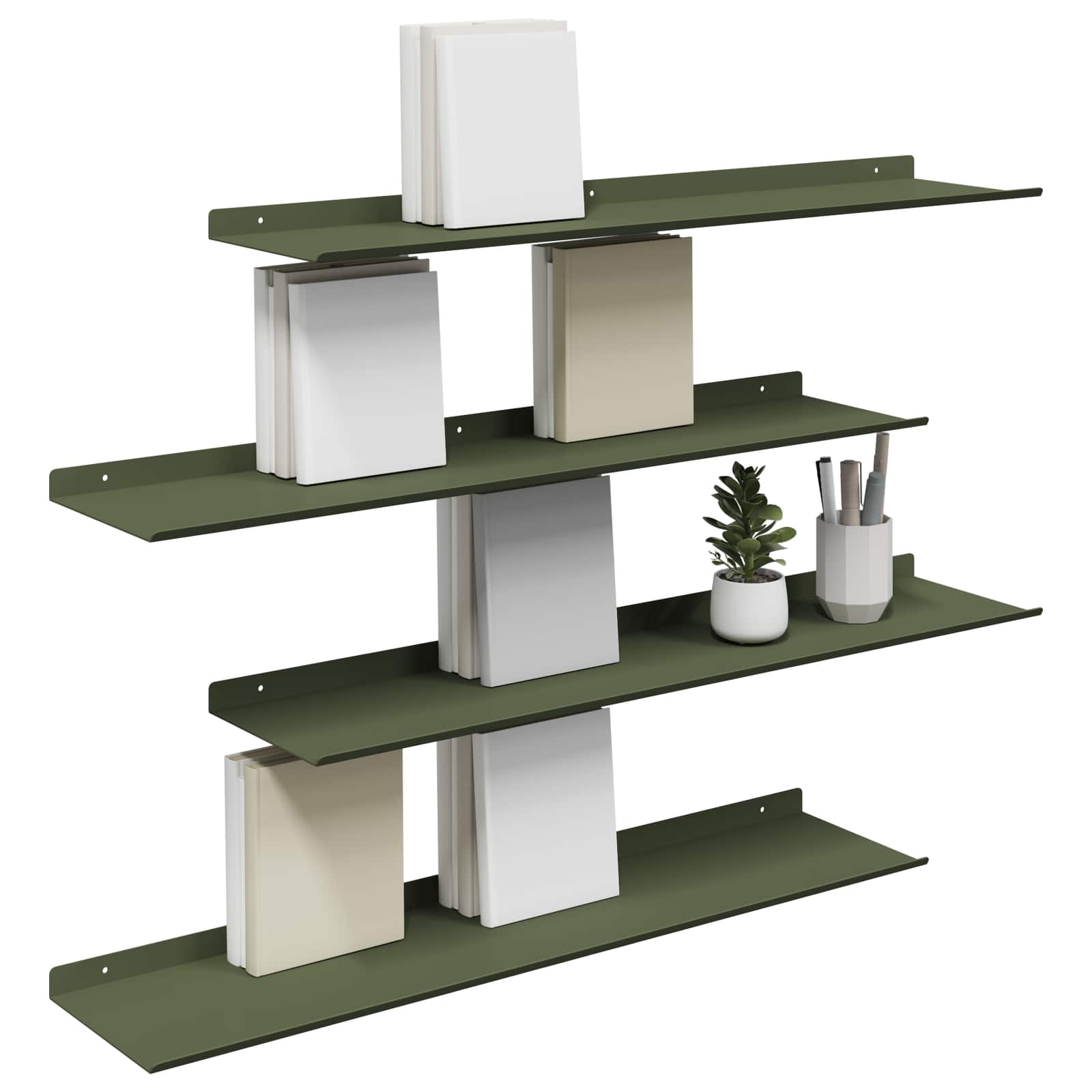 Wandplank met plank 4 pcs Olijf Groen 80 x 18 x 2,5 cm