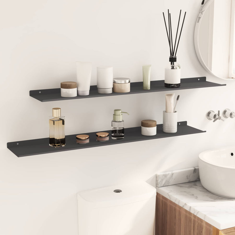 Wandplank met plank met opslag 2 pcs Zwart 100 x 18 x 2,5 cm