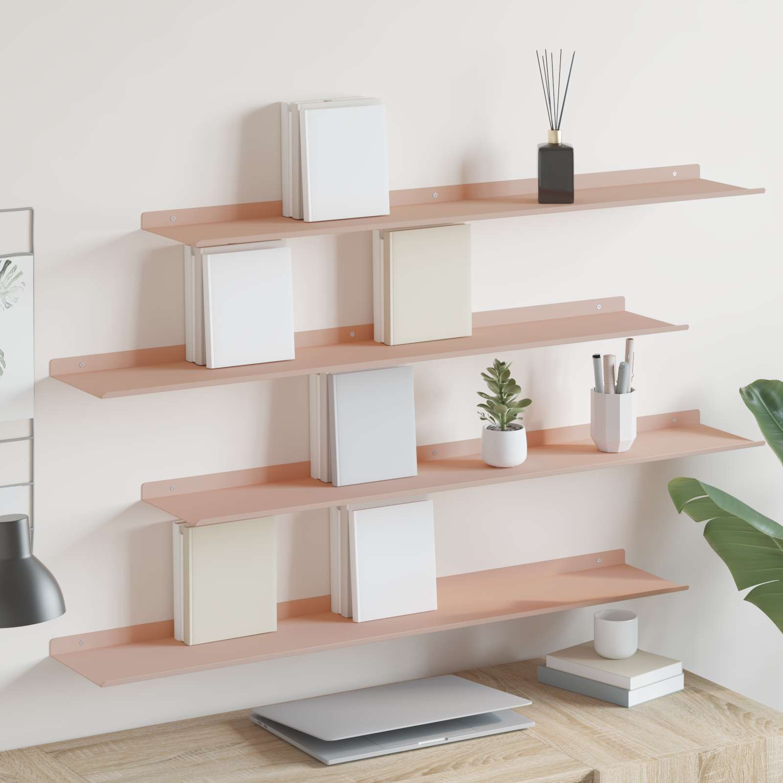 Wandplank met plank Wandgemonteerd 4 pcs Roze 100 x 18 x 2,5 cm