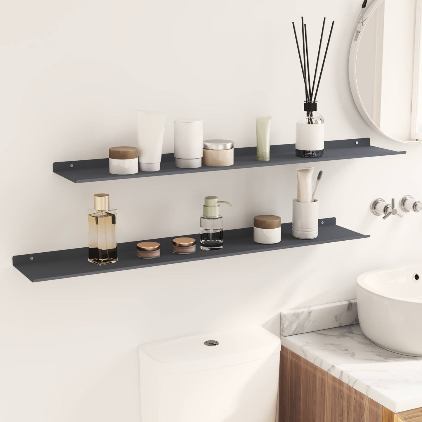 Wandplank met plank 2 pcs Antraciet 100 x 18 x 2,5 cm