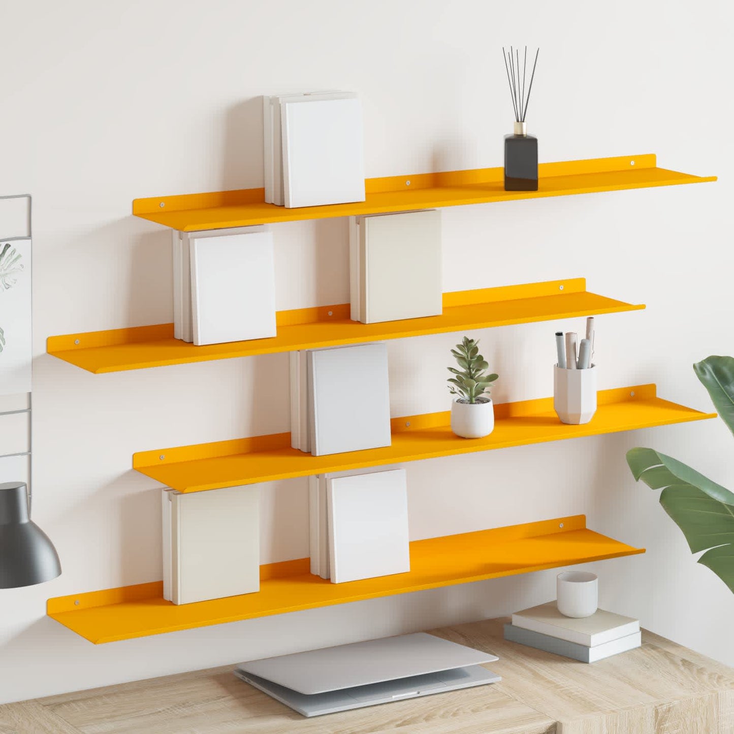 Wandplank met plank 4 pcs Mosterdgeel 100 x 18 x 2,5 cm
