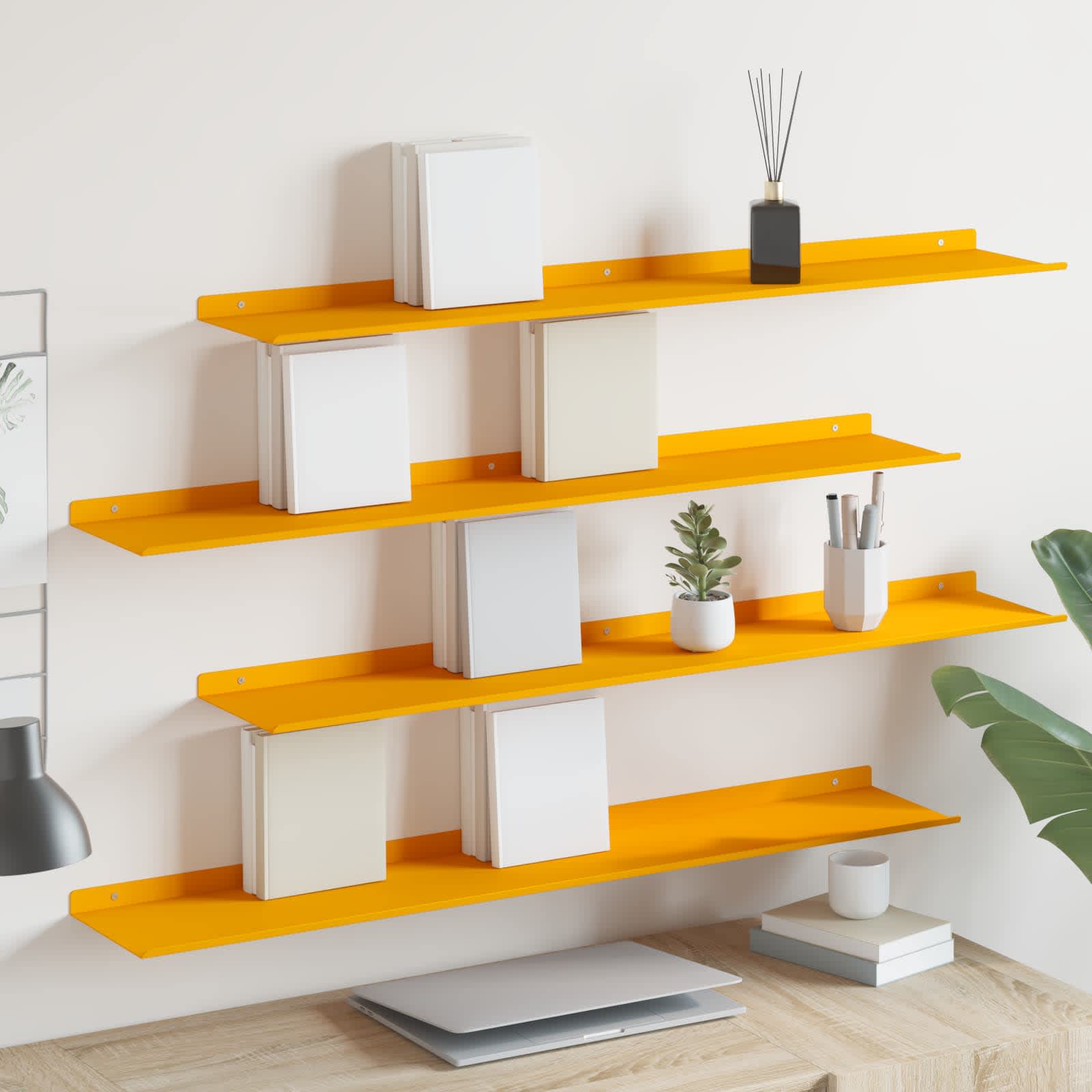 Wandplank met plank 4 pcs Mosterdgeel 100 x 18 x 2,5 cm