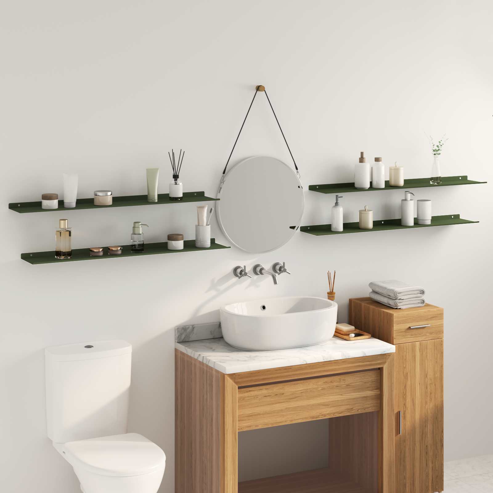 Wandplank met plank 4 pcs Olijf Groen 100 x 18 x 2,5 cm