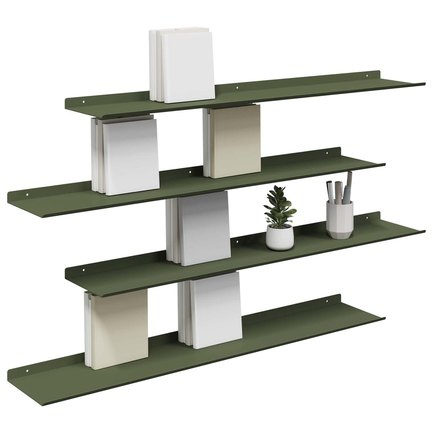Wandplank met plank 4 pcs Olijf Groen 100 x 18 x 2,5 cm