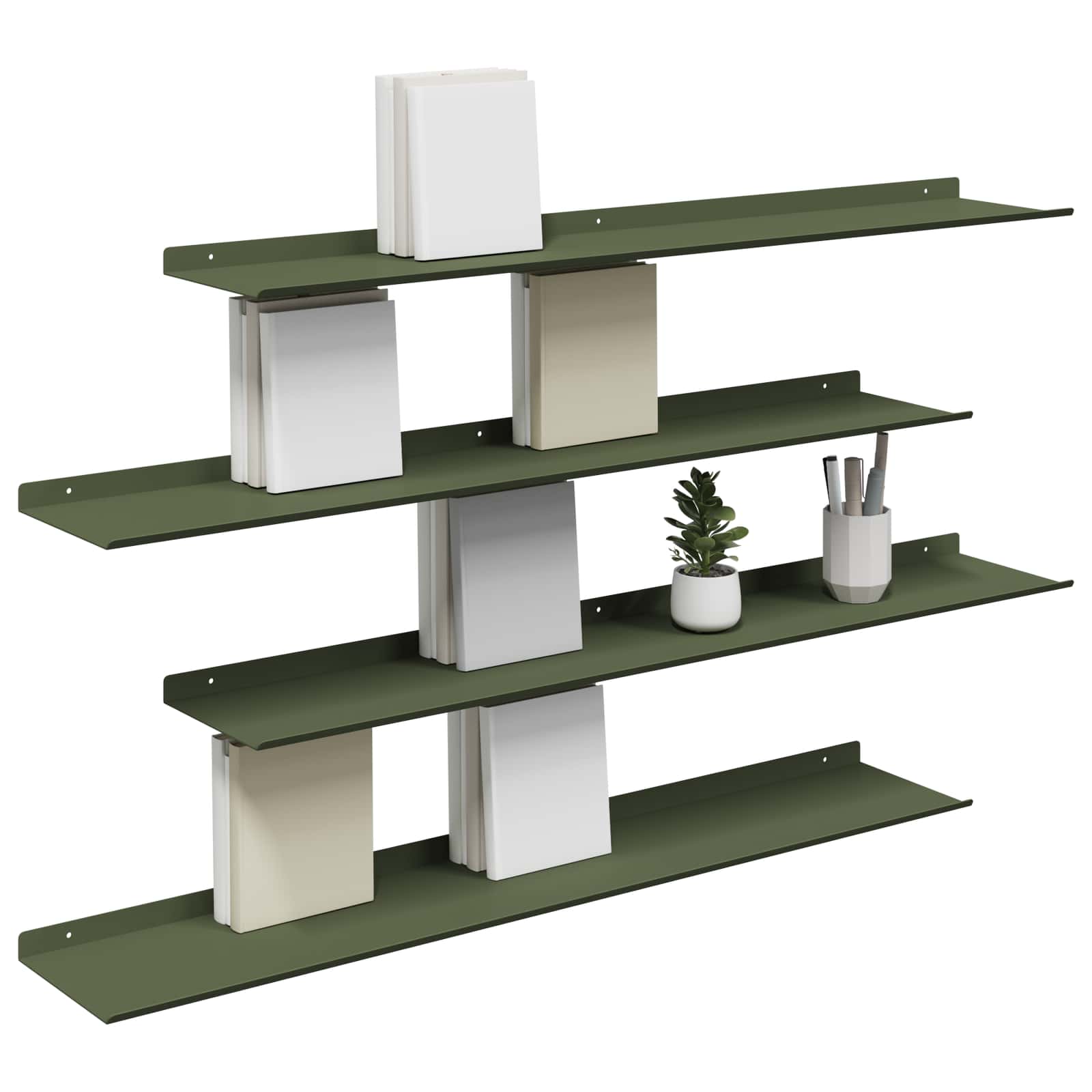 Wandplank met plank 4 pcs Olijf Groen 100 x 18 x 2,5 cm