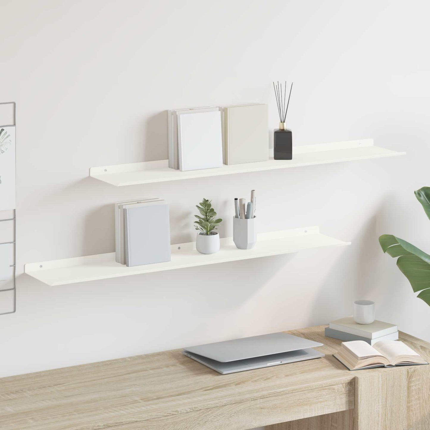 Wandplank met plank Wandgemonteerd 2 pcs Wit 100 x 18 x 2,5 cm