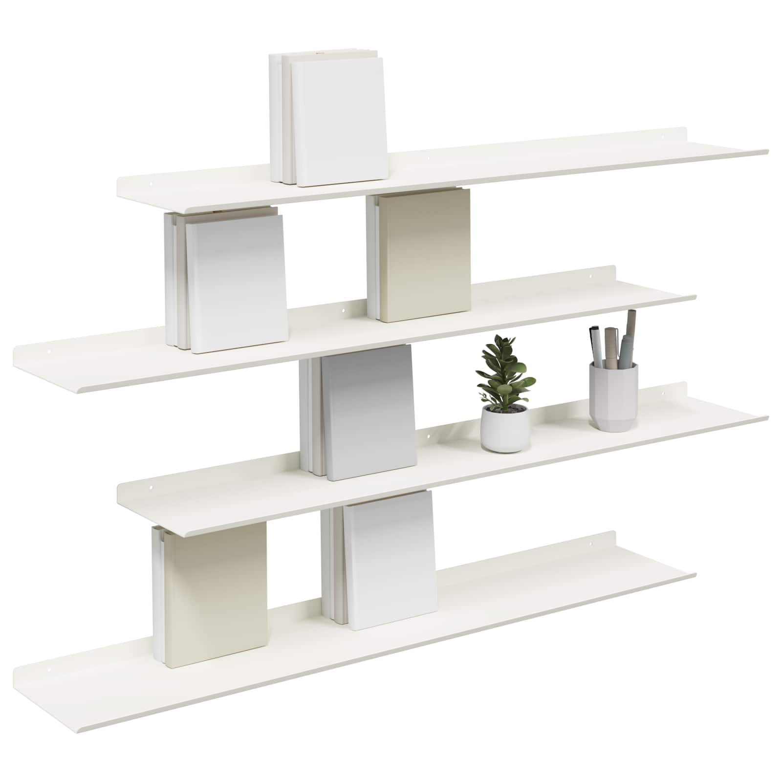 Drijvende plank 4 pcs Wit 100 x 18 x 2,5 cm Staal