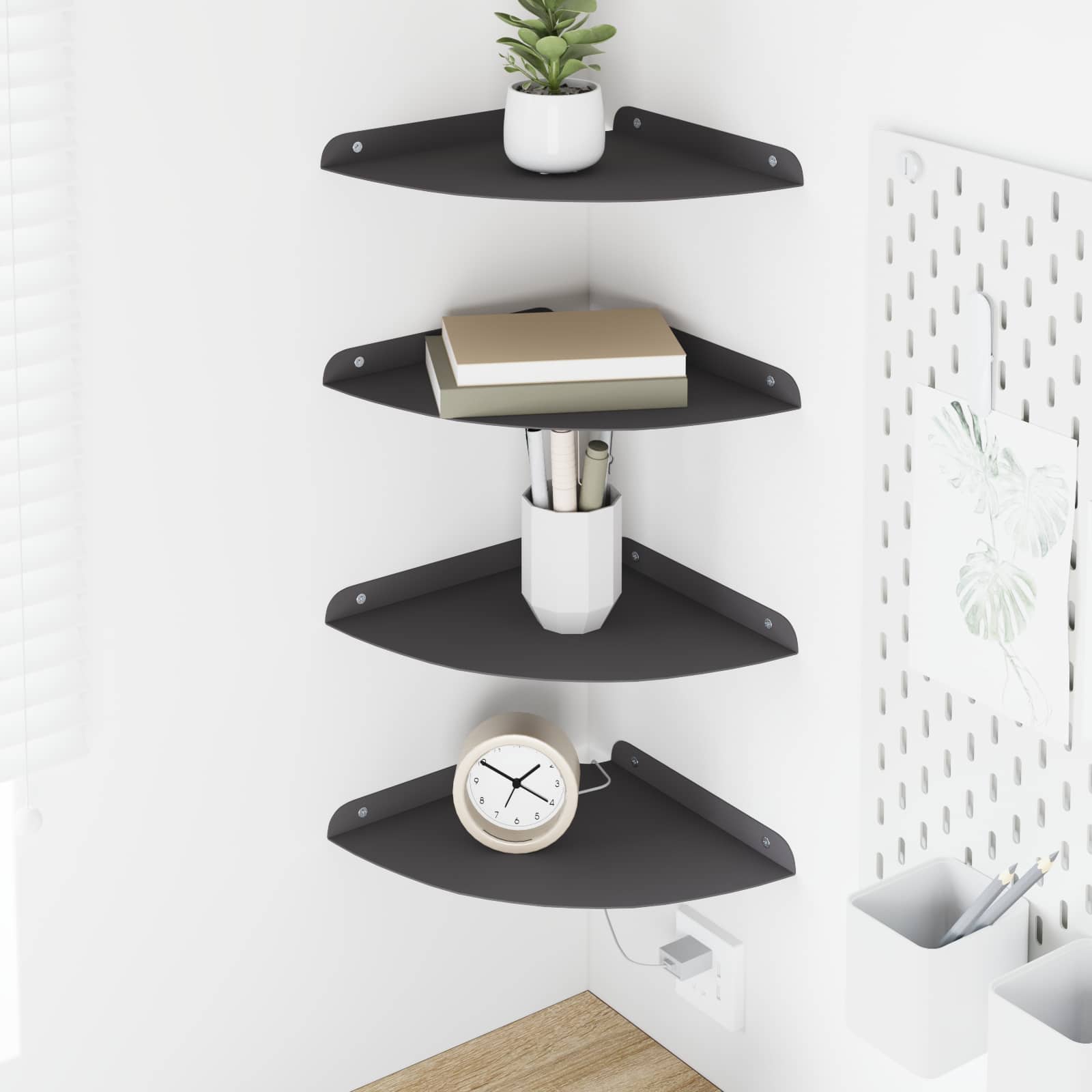 Drijvende plank met plank met opslag 4 pcs Zwart 24 x 24 x 2 cm