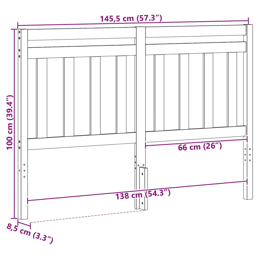 Hoofdbord met hoofdeinde Wasbruin 145,5 x 100 cm