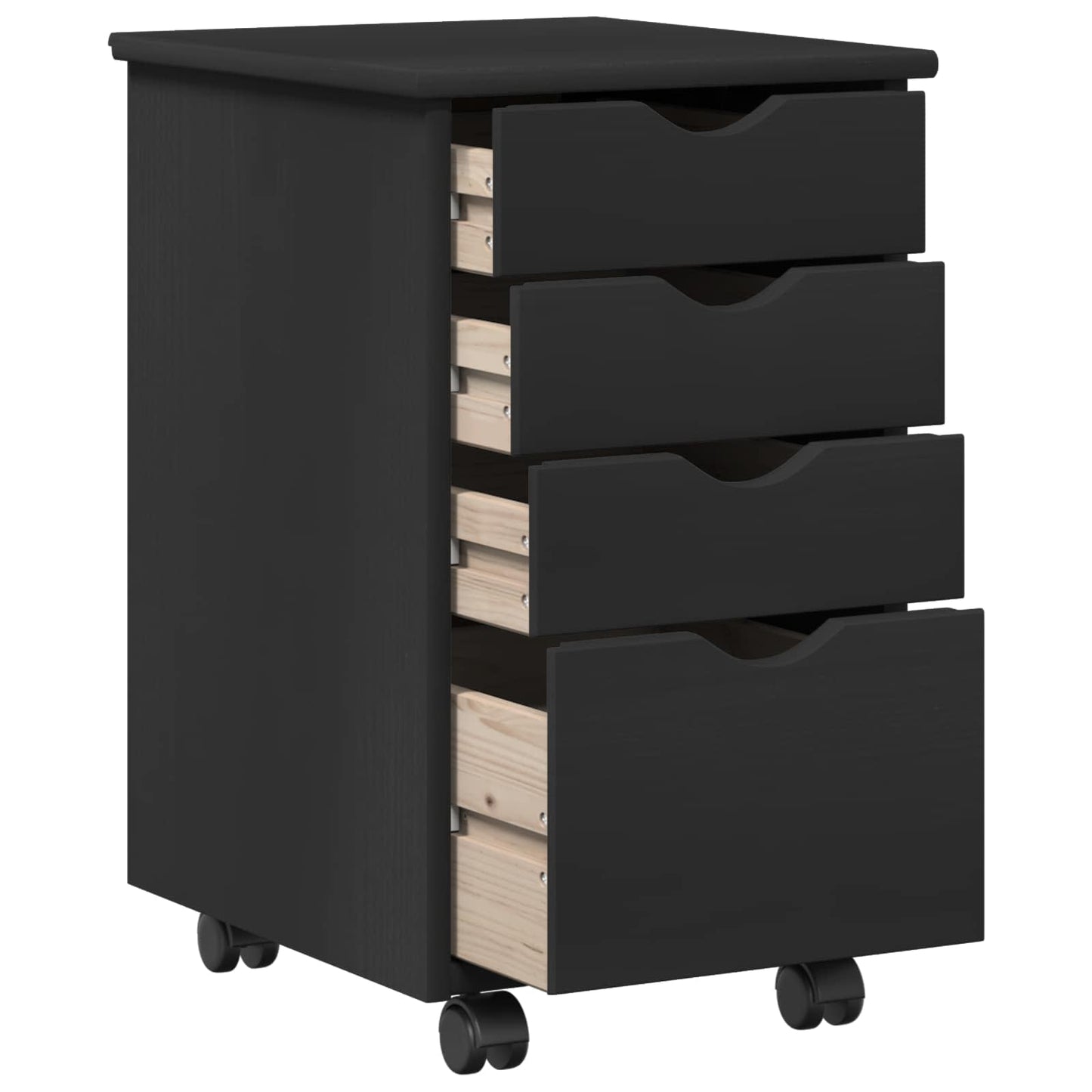 Rolling Kast met wiel Zwart 34 x 39 x 56 cm Massief Vurenhout