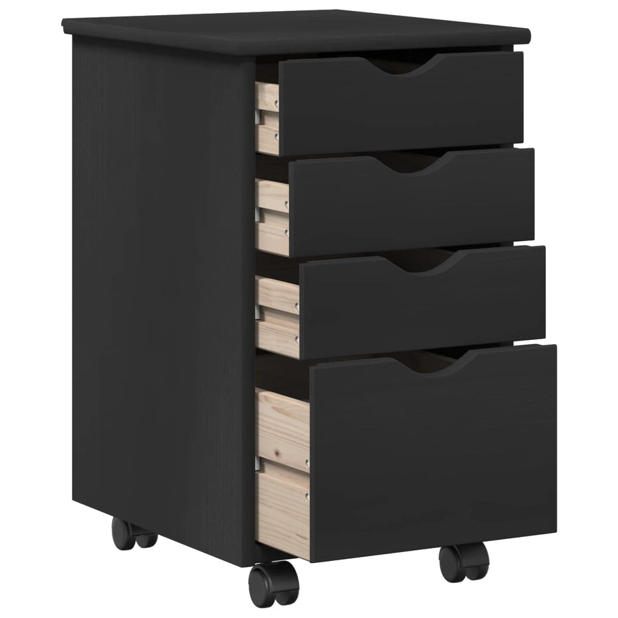 Rolling Kast met wiel Zwart 34 x 39 x 56 cm Massief Vurenhout