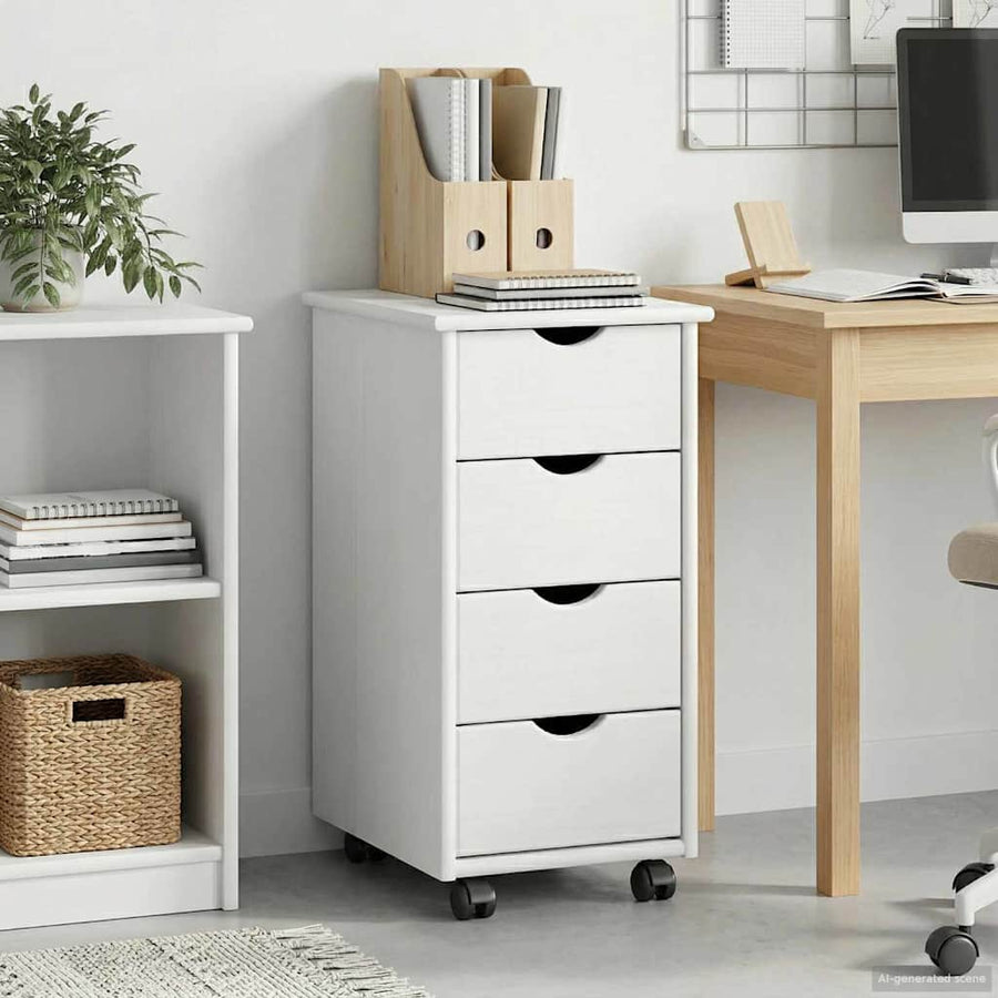 Rolling Kast met wiel Wit 34 x 39 x 65,5 cm Massief Vurenhout