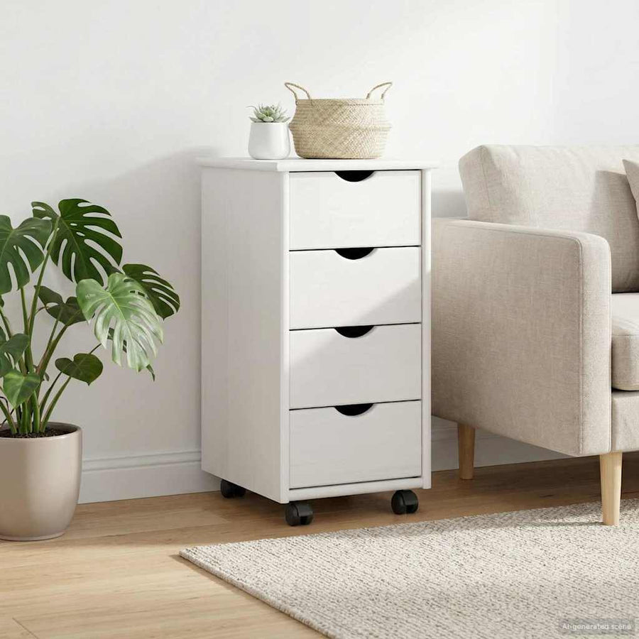 Rolling Kast met wiel Wit 34 x 39 x 65,5 cm Massief Vurenhout