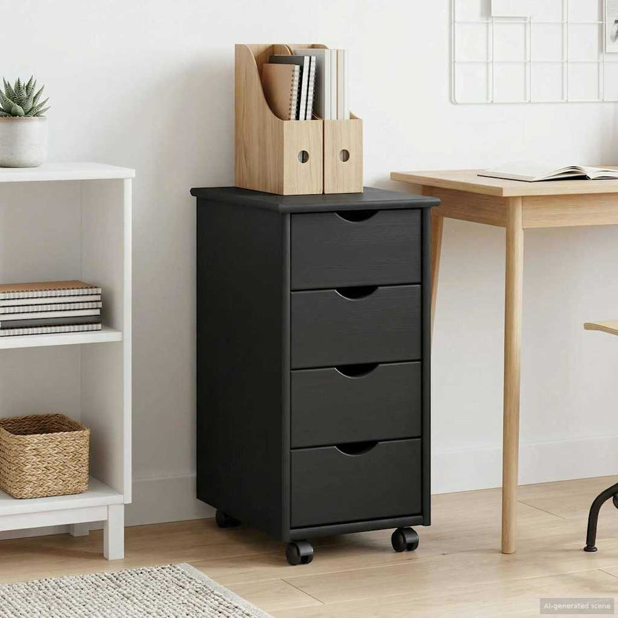 Rolling Kast met wiel Grijs 34 x 39 x 65,5 cm Massief Vurenhout