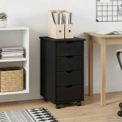 Rolling Kast met wiel Zwart 34 x 39 x 65,5 cm Massief Vurenhout