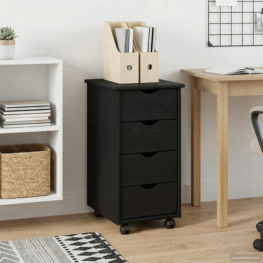 Rolling Kast met wiel Zwart 34 x 39 x 65,5 cm Massief Vurenhout