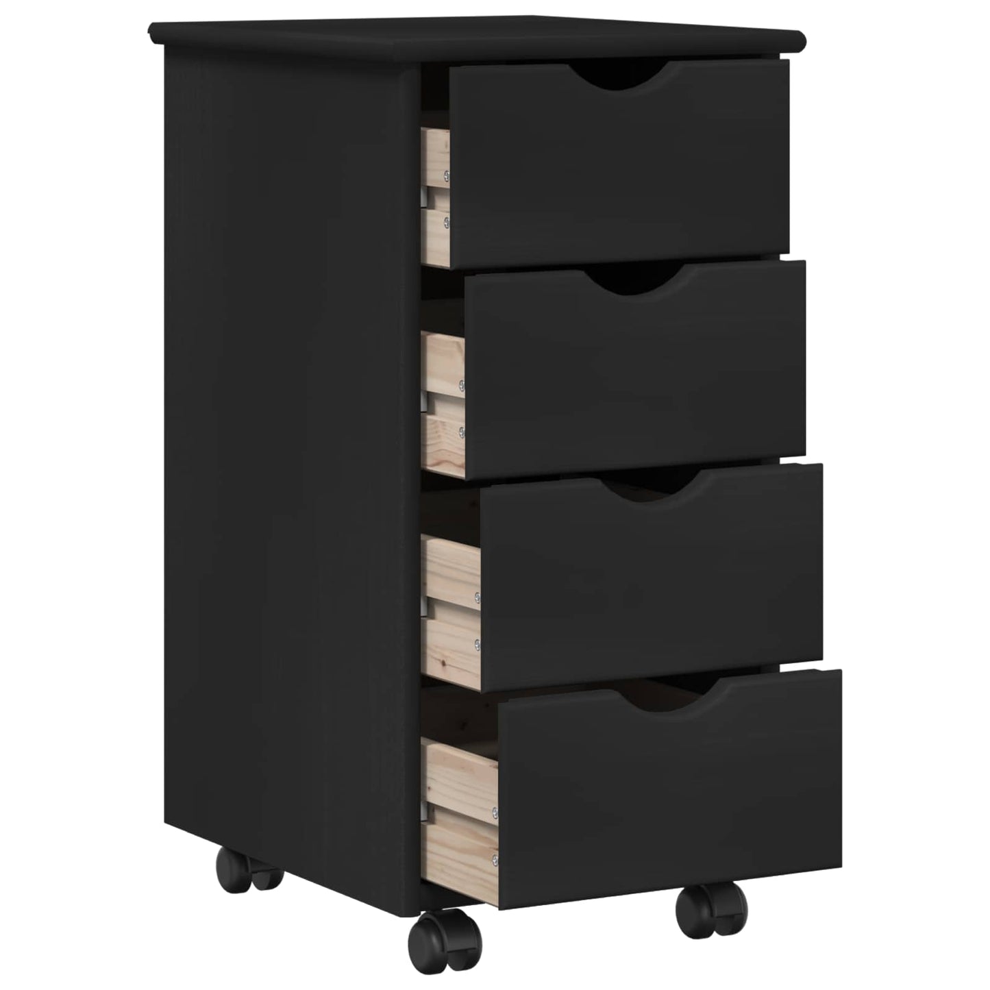 Rolling Kast met wiel Zwart 34 x 39 x 65,5 cm Massief Vurenhout