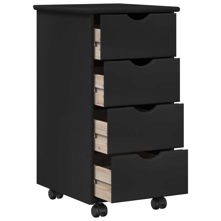 Rolling Kast met wiel Zwart 34 x 39 x 65,5 cm Massief Vurenhout