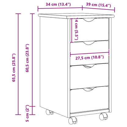 Rolling Kast met wiel Zwart 34 x 39 x 65,5 cm Massief Vurenhout