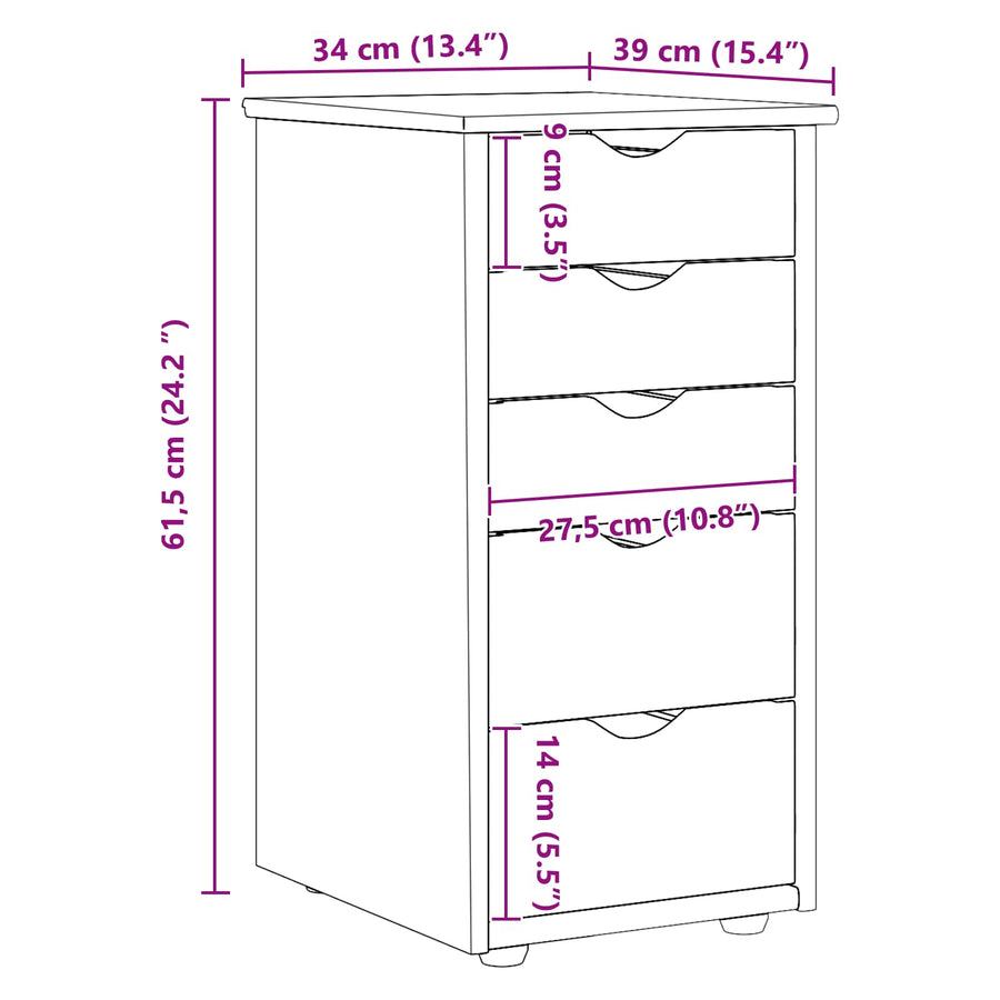 Kast Wit 34 x 39 x 61,5 cm Massief Vurenhout