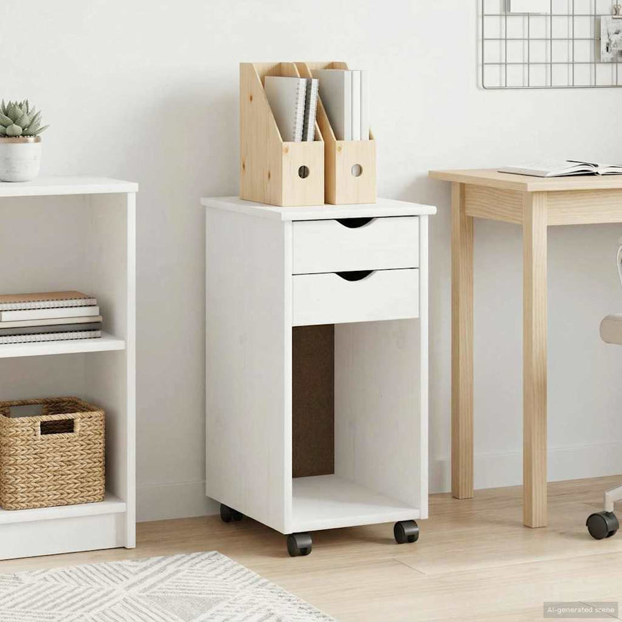 Rolling Kast met wiel Wit 34 x 39 x 65,5 cm Massief grenenhout