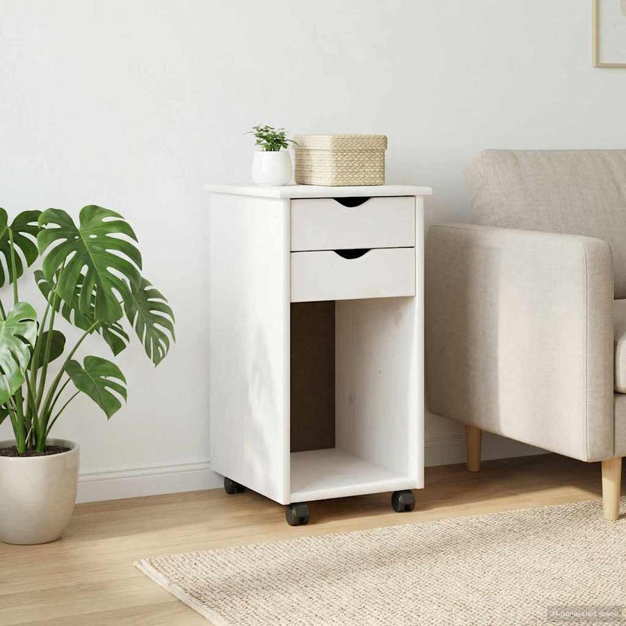Rolling Kast met wiel Wit 34 x 39 x 65,5 cm Massief grenenhout
