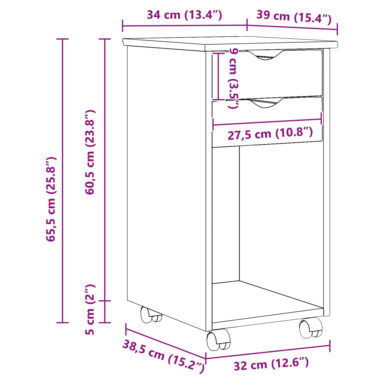 Rolling Kast Grijs 34 x 39 x 65,5 cm Massief grenenhout
