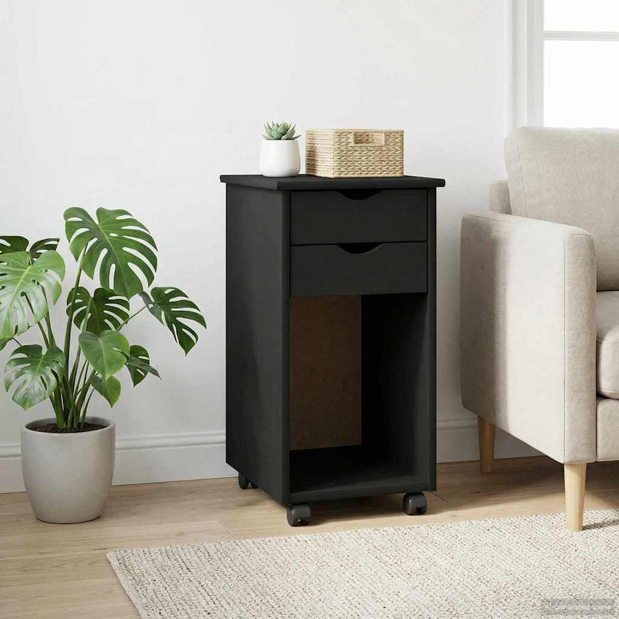 Rolling Kast Zwart 34 x 39 x 65,5 cm Massief grenenhout