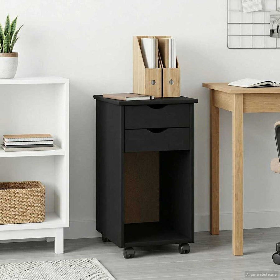 Rolling Kast Zwart 34 x 39 x 65,5 cm Massief grenenhout