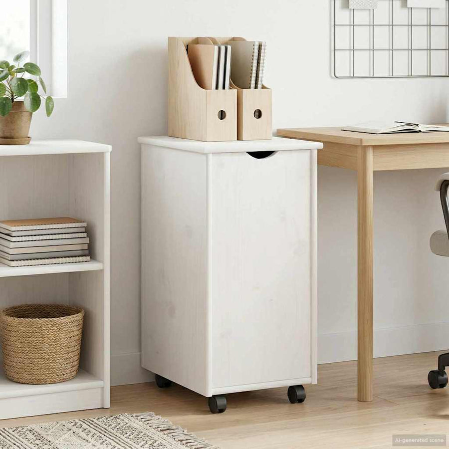 Rolling Kast met wiel Wit 34 x 39 x 65,5 cm Massief Vurenhout