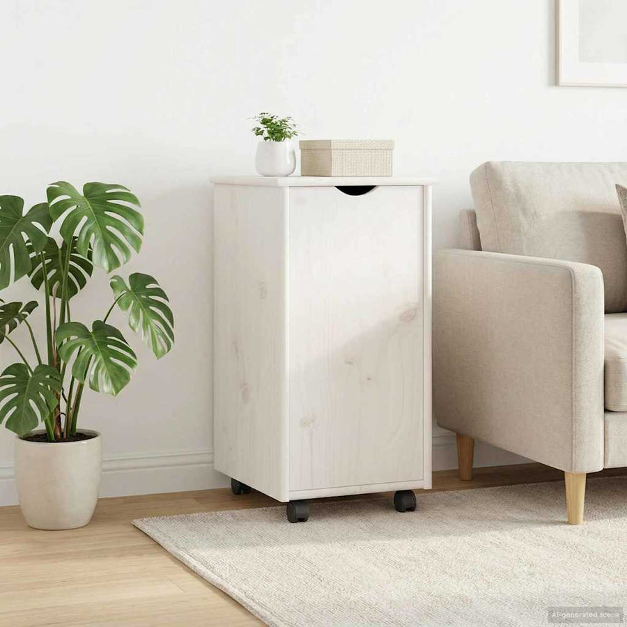 Rolling Kast met wiel Wit 34 x 39 x 65,5 cm Massief Vurenhout