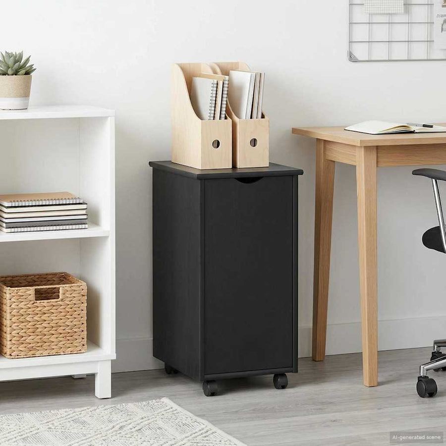 Rolling Kast met wiel Zwart 34 x 39 x 65,5 cm Massief Vurenhout