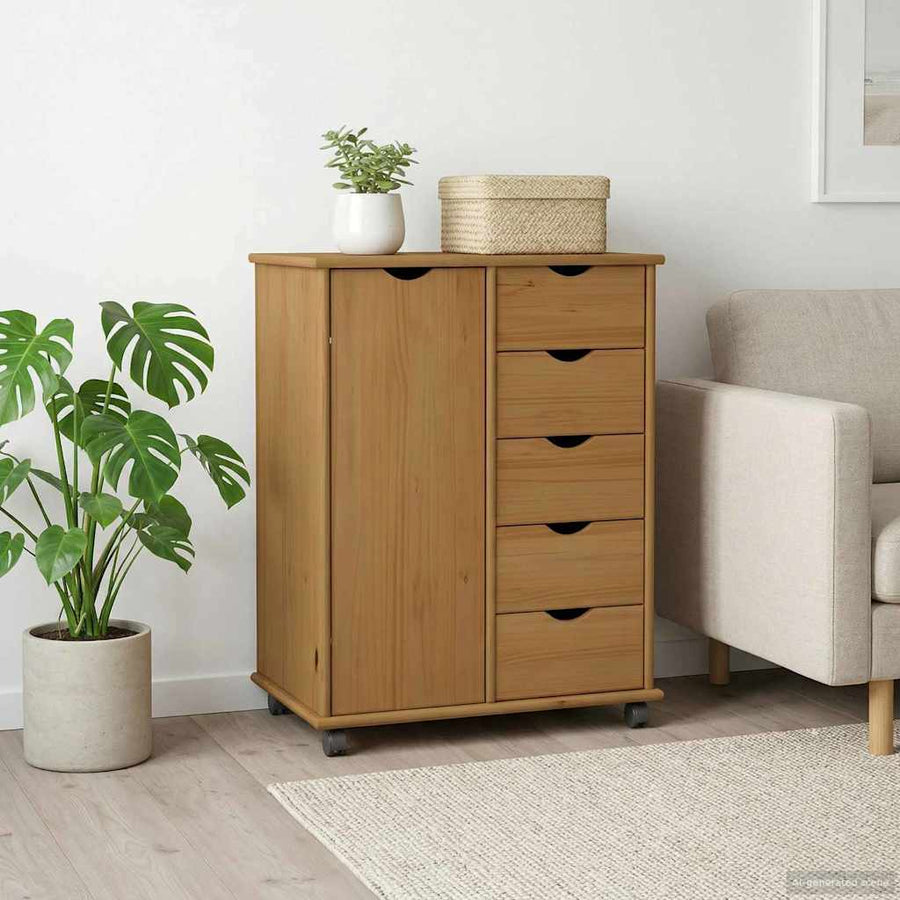 Rolling Kast Honingbruin 63,5 x 39 x 79 cm Massief Vurenhout