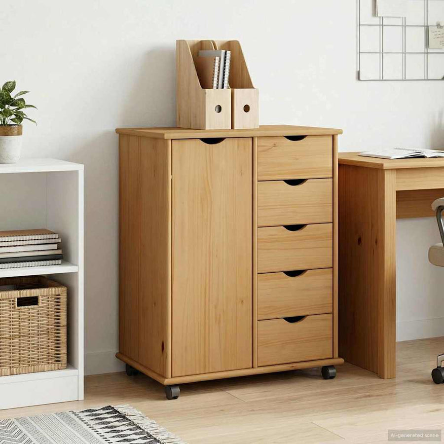 Rolling Kast Honingbruin 63,5 x 39 x 79 cm Massief Vurenhout