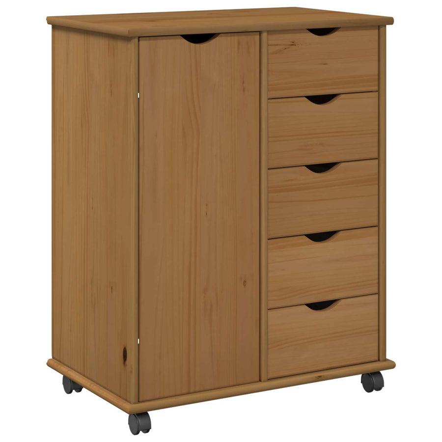 Rolling Kast Honingbruin 63,5 x 39 x 79 cm Massief Vurenhout
