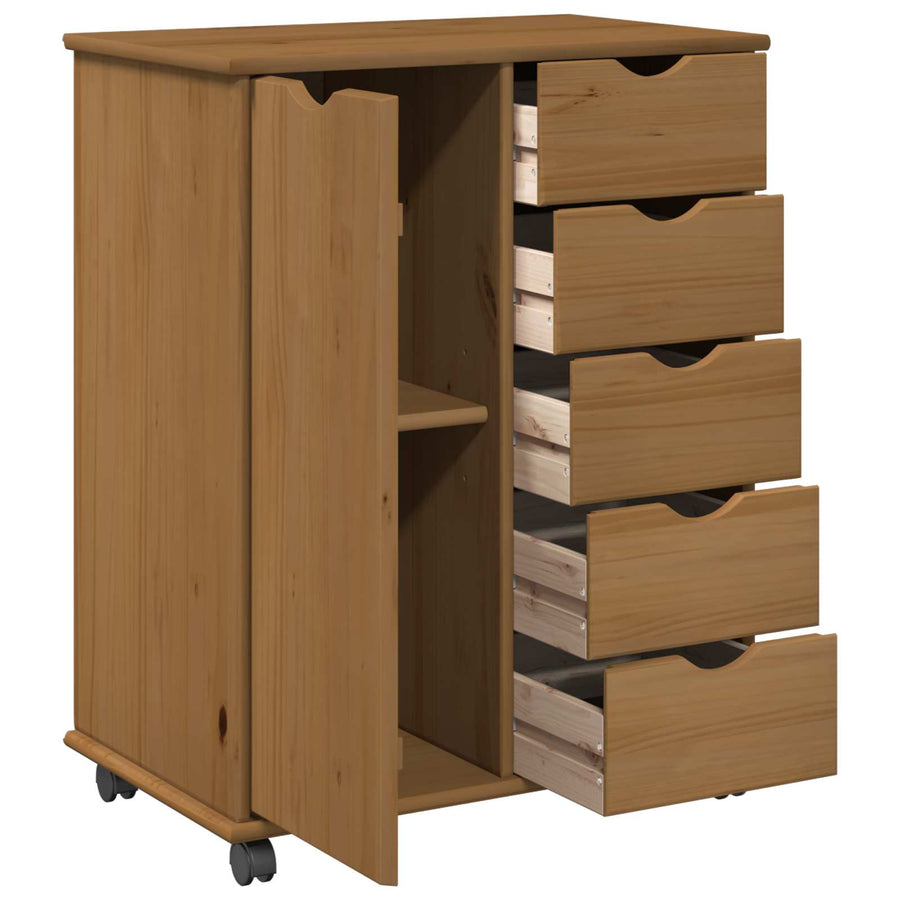 Rolling Kast Honingbruin 63,5 x 39 x 79 cm Massief Vurenhout
