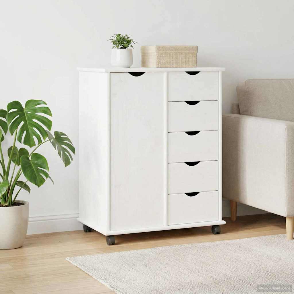 Rolling Kast met wiel Wit 63,5 x 39 x 79 cm Massief Vurenhout