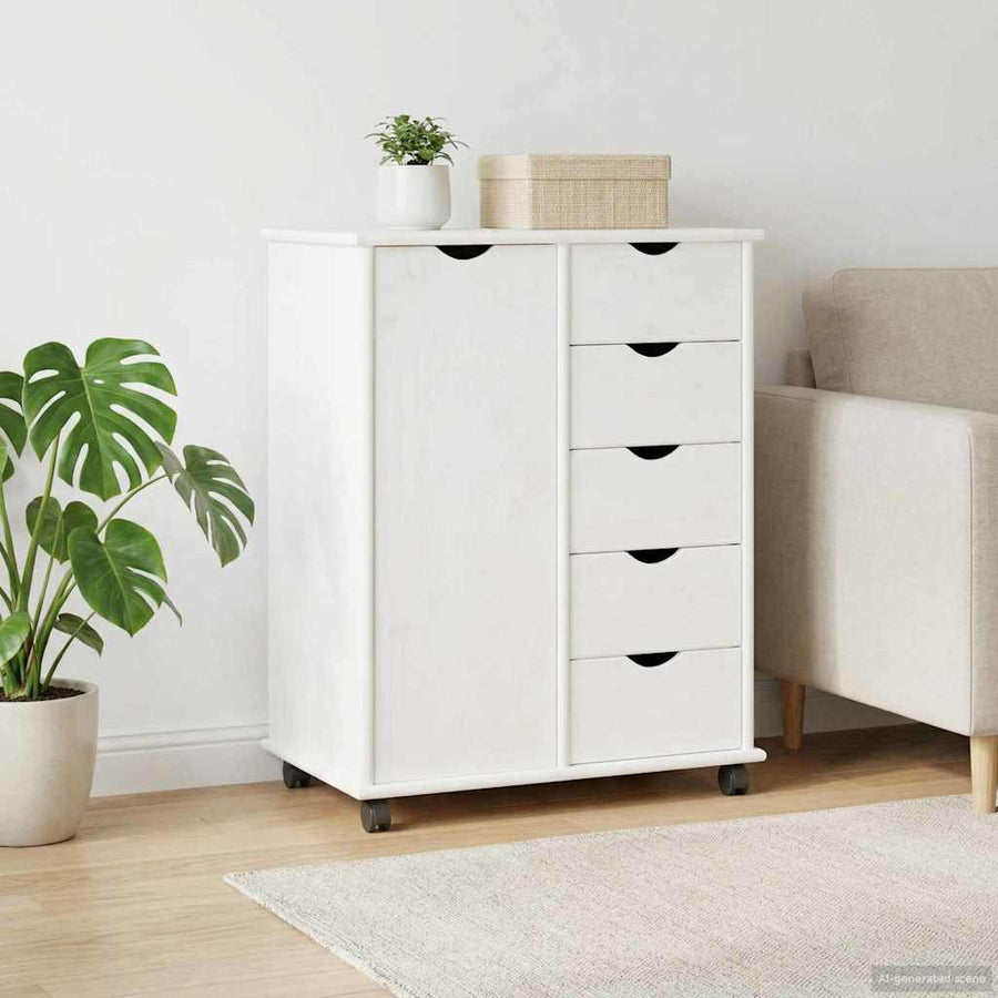 Rolling Kast met wiel Wit 63,5 x 39 x 79 cm Massief Vurenhout