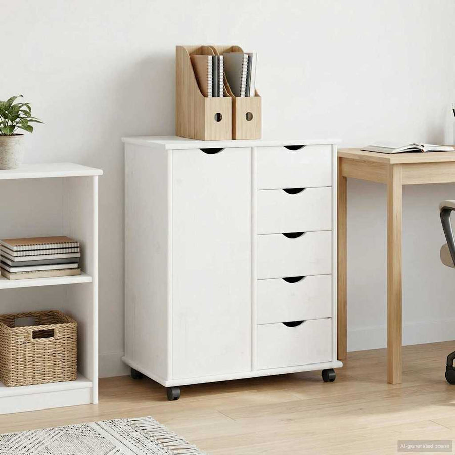 Rolling Kast met wiel Wit 63,5 x 39 x 79 cm Massief Vurenhout