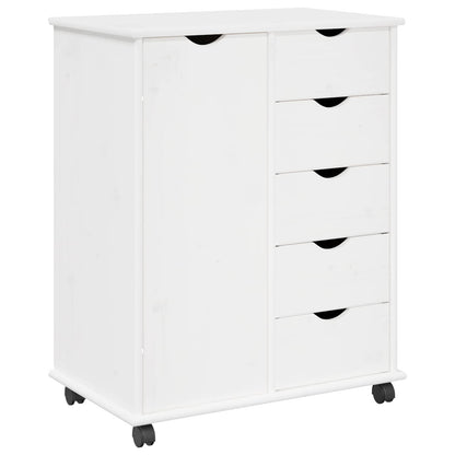 Rolling Kast met wiel Wit 63,5 x 39 x 79 cm Massief Vurenhout