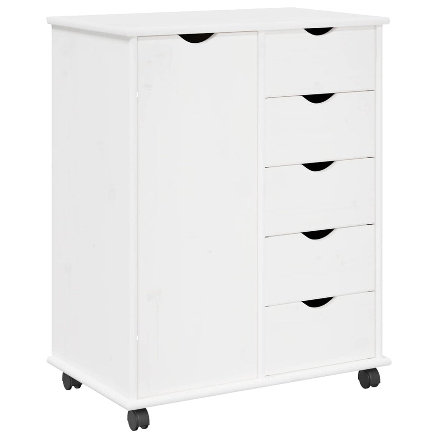 Rolling Kast met wiel Wit 63,5 x 39 x 79 cm Massief Vurenhout